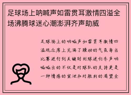 足球场上呐喊声如雷贯耳激情四溢全场沸腾球迷心潮澎湃齐声助威